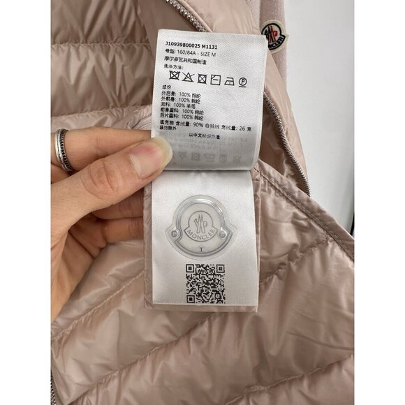 MONCLER Pink Tricot Wool Down Quilted Panel Cardigan Jacket Women’s M Read - Picture 11 of 16
